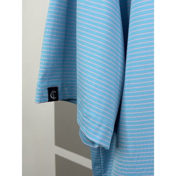 Criquet Polo Shirt Mens Large Blue Pink Striped Stretch Performance Golf - Picture 6 of 14
